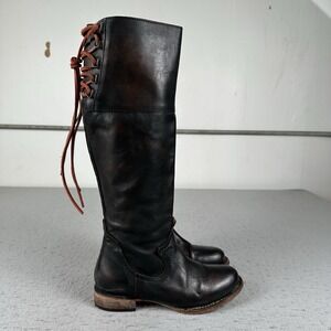 FREEBIRD by Steven Cyn Knee High Brown Leather Lace-Up‎ Riding Boots Womens 8